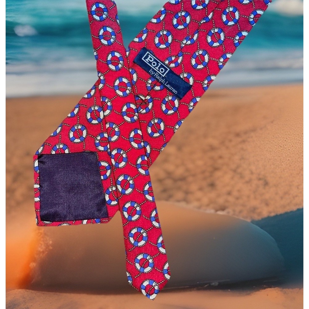 Polo Ralph Lauren‎ Necktie Men Red Nautical Ring Buoy Silk Vintage Old Money